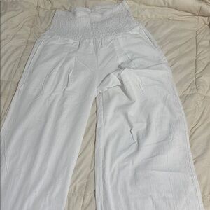 White Smocked Waist Pants
